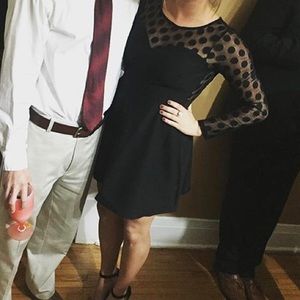 Black and polka dotted short dress